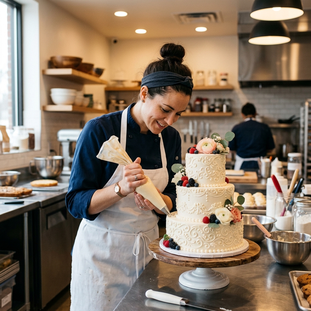 Head Baker crafting a cake at Flavoured Studio